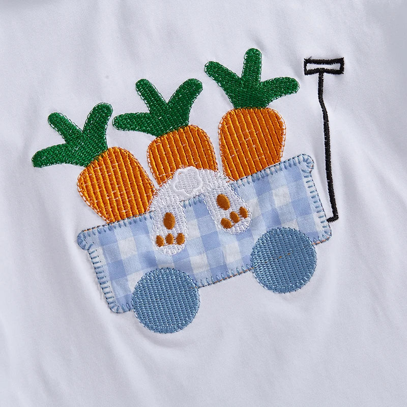 2 Piece Set Easter Outfit Carrot Cart Embroidery Full Suit