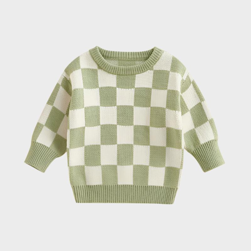 Checked-Box Long Sleeve O Neck