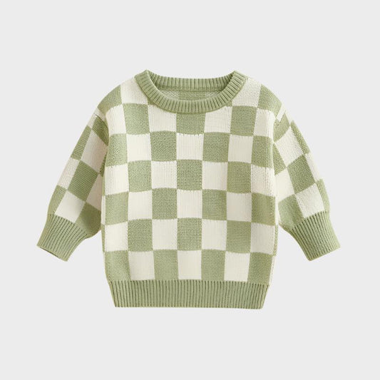 Checked-Box Long Sleeve O Neck