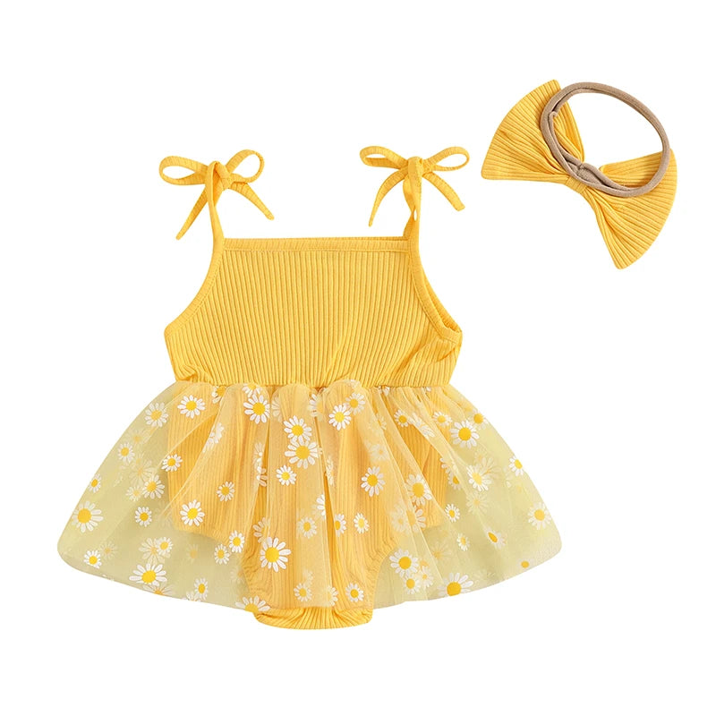 Daisy Ribbed Dress with Bow Headband