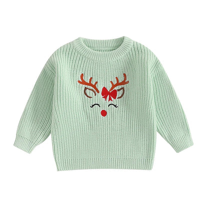 Pull de Noël brodé à manches longues avec motif renne™