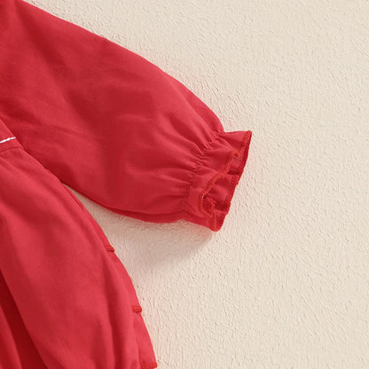 Embroidered Long Sleeve Plaid Romper