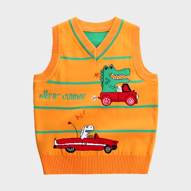 Gilet tricoté à col en V motif dinosaure Workmanship™