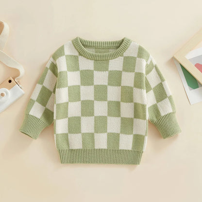 Checked-Box Long Sleeve O Neck