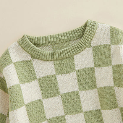 Checked-Box Long Sleeve O Neck