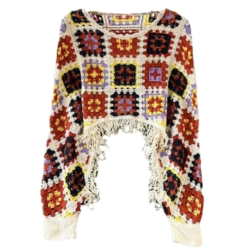 Puff Long Sleeve Tassels Pullover