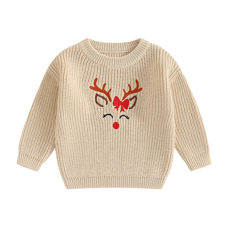 Pull de Noël brodé à manches longues avec motif renne™