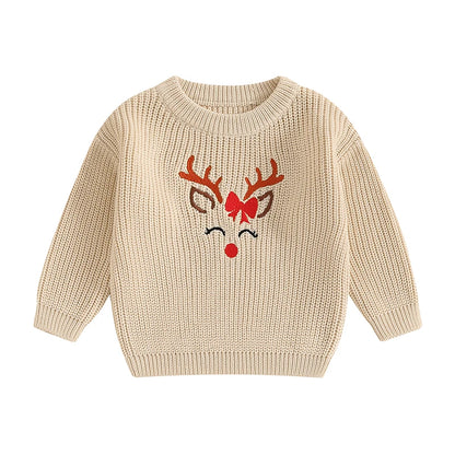 Pull de Noël brodé à manches longues avec motif renne™