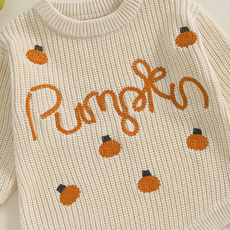 Combinaison pull décontractée avec broderie de lettres citrouilles