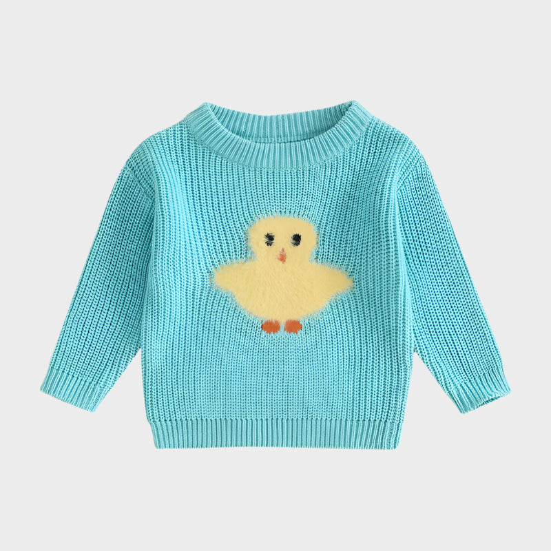 Pull brodé d'automne lapin et poussin