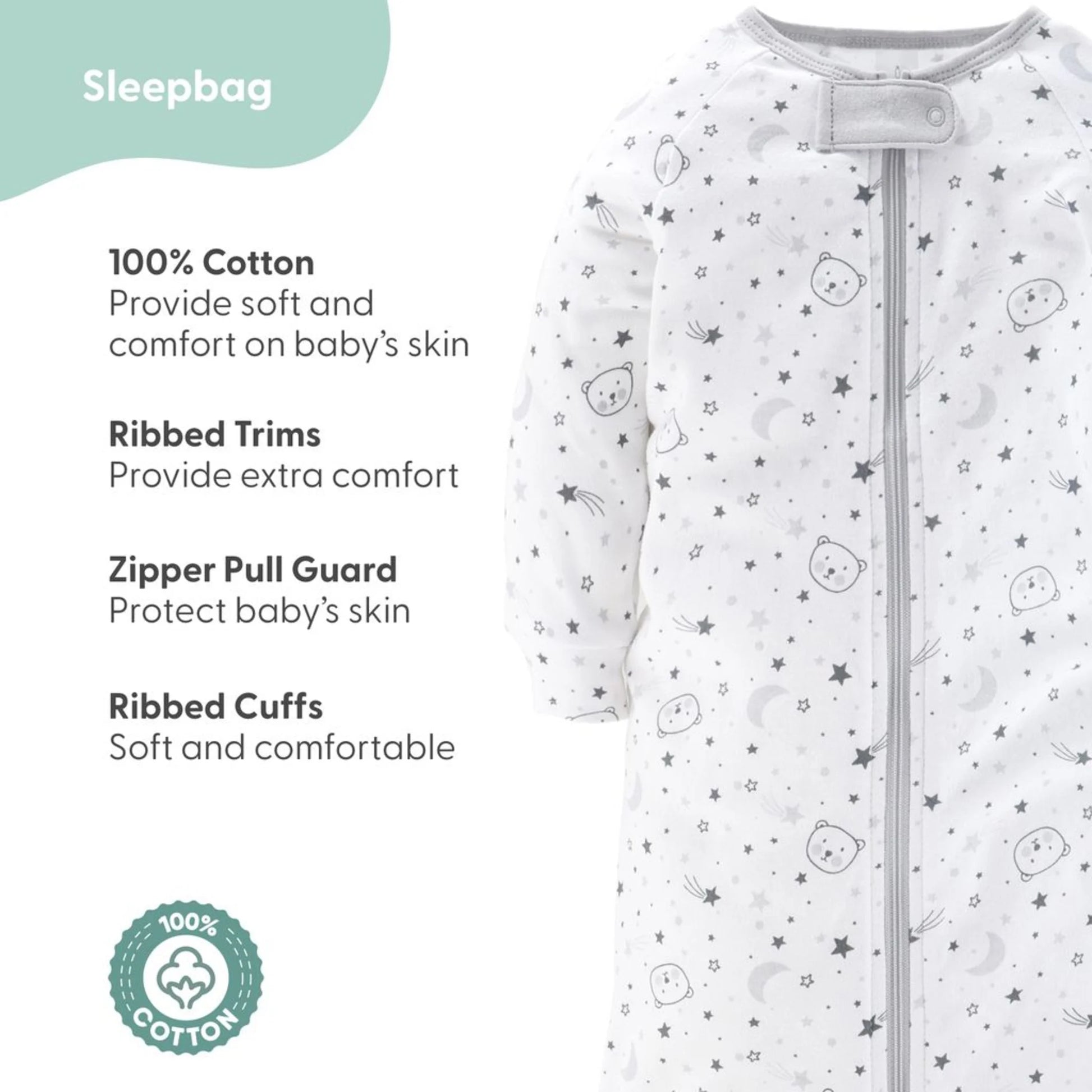 Newborn Baby Layette Gift Set for Baby Boys and Girls, Shower Gift Essentials, Grey and White Celestial Bears