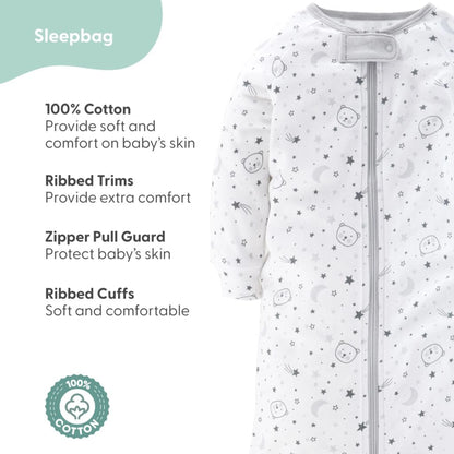 Newborn Baby Layette Gift Set for Baby Boys and Girls, Shower Gift Essentials, Grey and White Celestial Bears