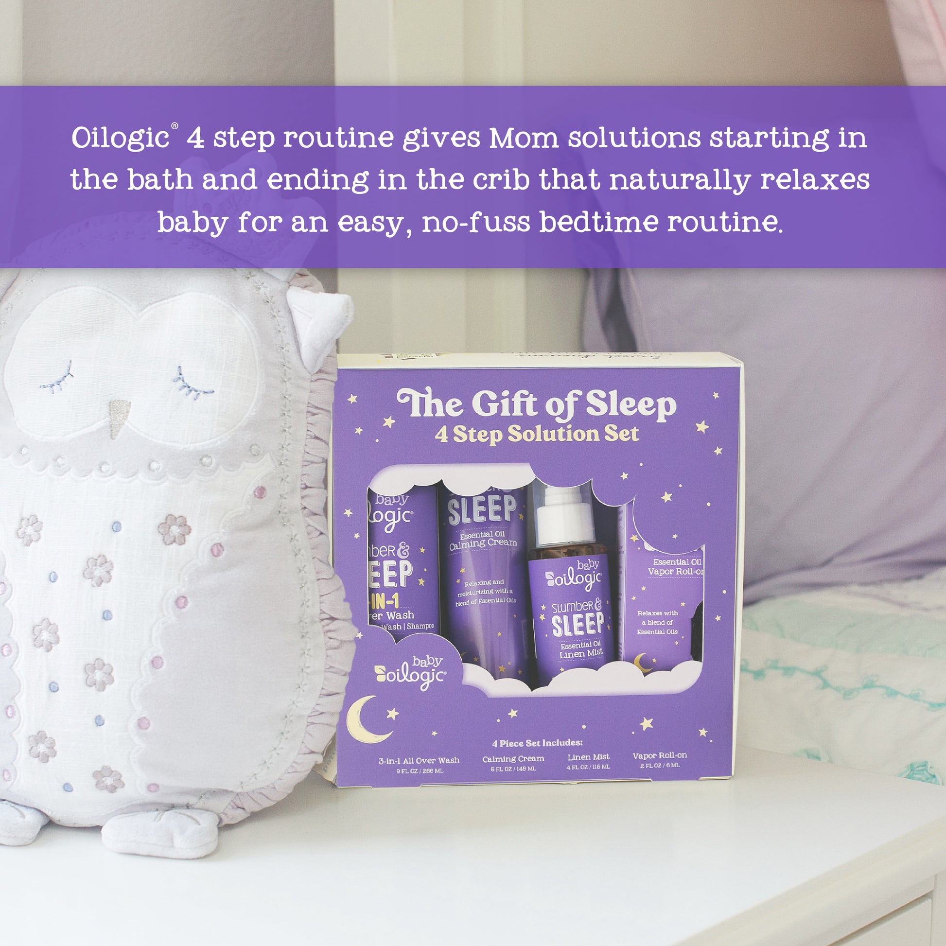 , the Gift of Sleep, Baby Sleep Bundle Using Essential Oils, Essential Oil Roll on .2 Oz, All-Over Wash 9 Oz, Calming Cream 5 Oz, Linen Mist, 4 Oz