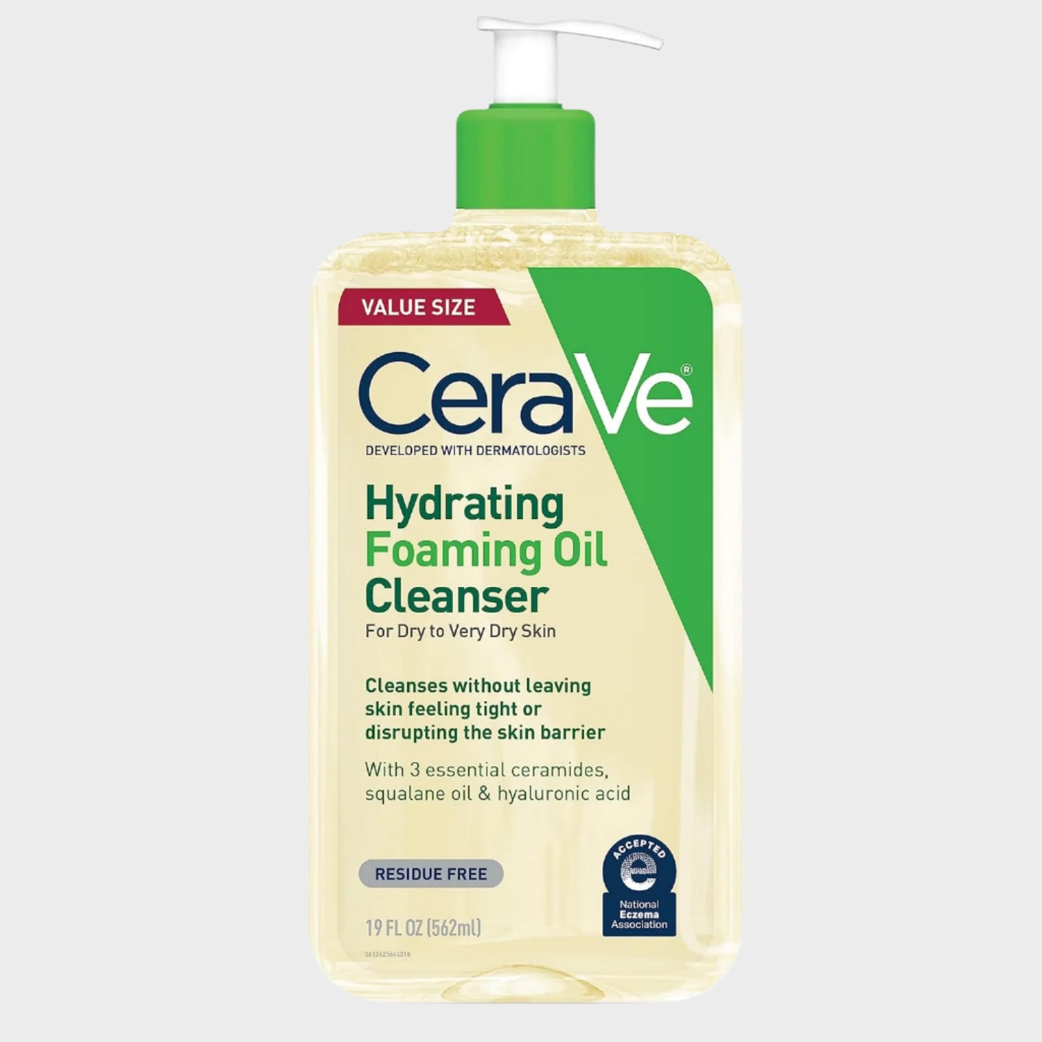 Hydrating Foaming Oil Cleanser, Moisturizing Oil Cleanser for Face & Body, Squalane Oil + Hyaluronic Acid + Ceramides, for Dry to Very Dry Skin, Fragrance Free & Residue Free, 19 FL Oz