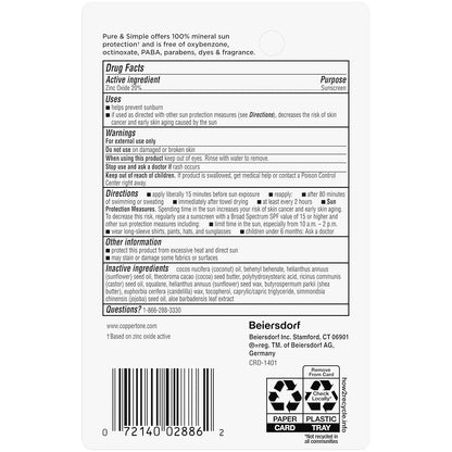 Pure and Simple Baby Sunscreen Stick SPF 50, Zinc Oxide Mineral Sunscreen for Baby, Body and Face, 0.49 Oz Stick