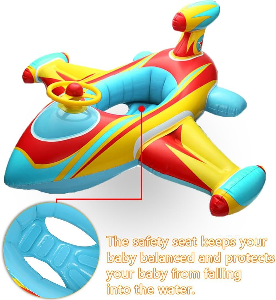 Baby Pool Float Swimming Float Boat with Steering Wheel Horn for Kids Toddlers Age 1-4 Boys Girls Inflatable Ride-Ons Summer Pool Swim Ring Beach Supplies