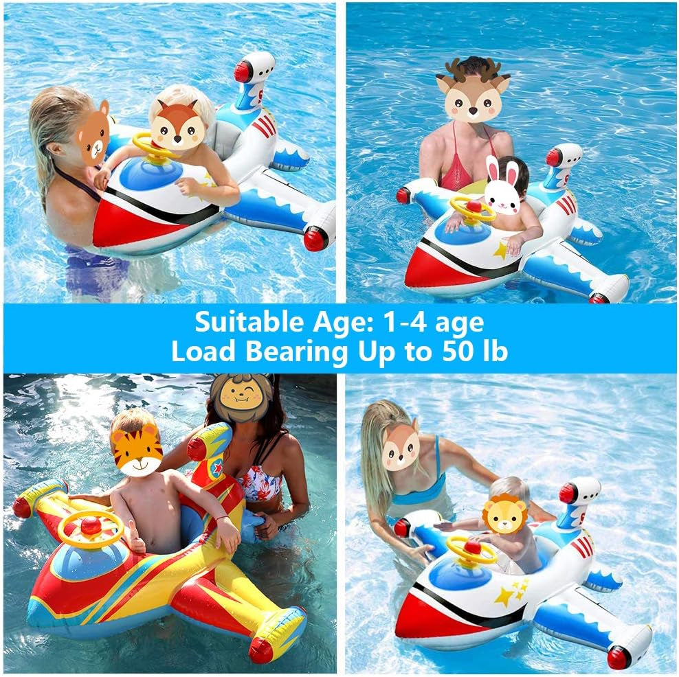 Baby Pool Float Swimming Float Boat with Steering Wheel Horn for Kids Toddlers Age 1-4 Boys Girls Inflatable Ride-Ons Summer Pool Swim Ring Beach Supplies