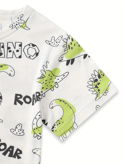 Zip-Up Short-Sleeved Dinosaur Romper