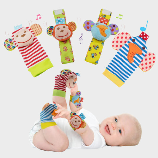 Baby Wrist Rattle Foot Finder Socks Set for Babies 0-3-6-12 Months, Infant Toys for Newborn Boys and Girls 0-6-9-12 Months, Sensory Learning Toy for Shower Gifts