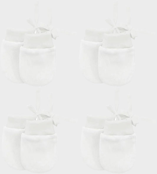 Baby Mittens 0-6 Months Cotton Newborn Mittens No Scratch Mittens for Baby Girls Boys Infant Mittens a 4 Pairs White 0-12 Months