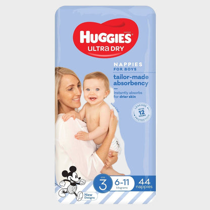 Huggies Ultra Dry Nappies Size 3 Boy 6-11Kg Bulk 44 Pack