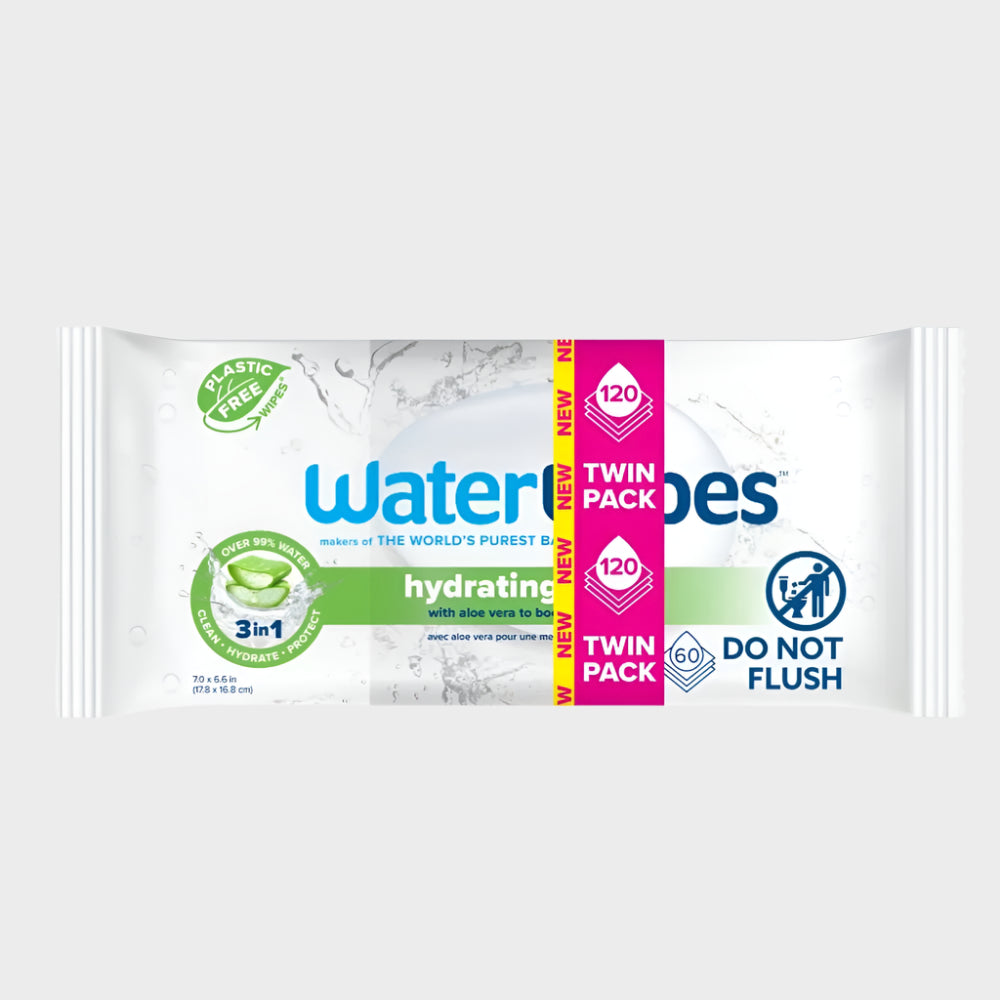 (4 Pack)  Hydrating Clean 99% Water Based Aloe Vera Baby Wipes, 2 Resealable Packs (120 Wipes)