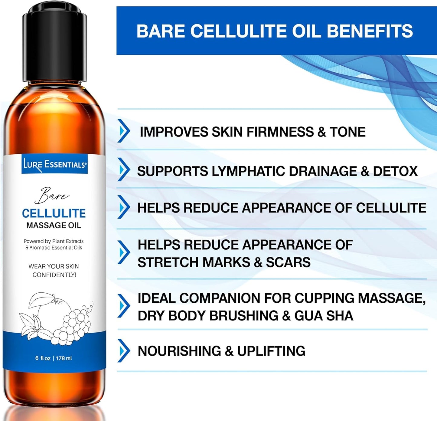 Skincare Body Oil for Stretch Marks and Scars, anti Cellulite Massage Oil and Lymphatic Massage Oils, Belly Oil for Pregnancy, Surgical Scars - All Skin Types with Coconut, Vitamin E and Omega 3