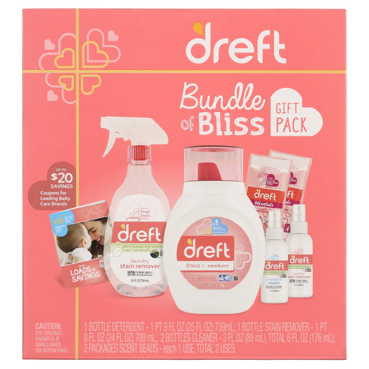 Bundle of Bliss Baby Gift Set with Laundry Detergent and Stain Remover, Infant Essentials, 16 Loads, 7 Pieces