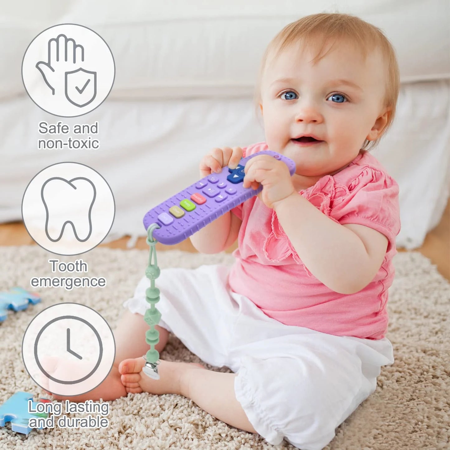 Baby Teething Toys for 6-12 Months, 2 Pack TV Remote Control Silicone Teething Toys for Baby Chew Toys